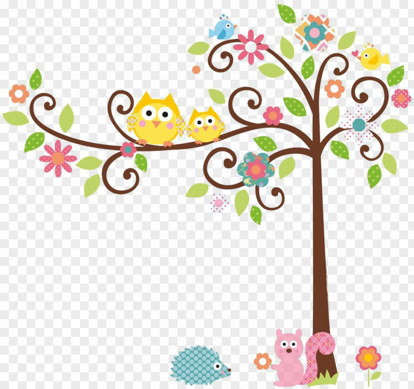 Plant Branch Owl Cartoon PNG