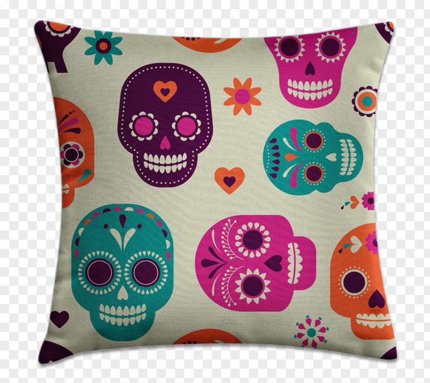 Skull Cushion Day Of The Dead Calavera Throw Pillows PNG