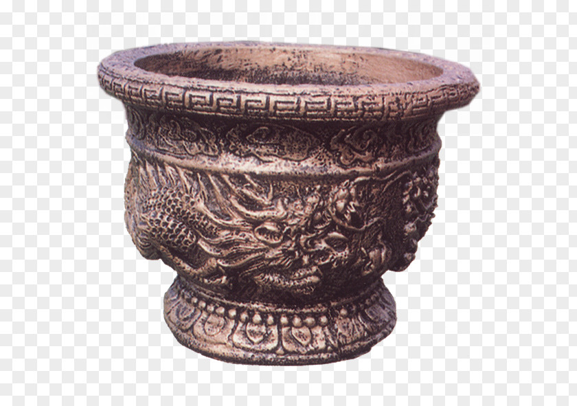 Iron Pots Flower Stone Carving PNG