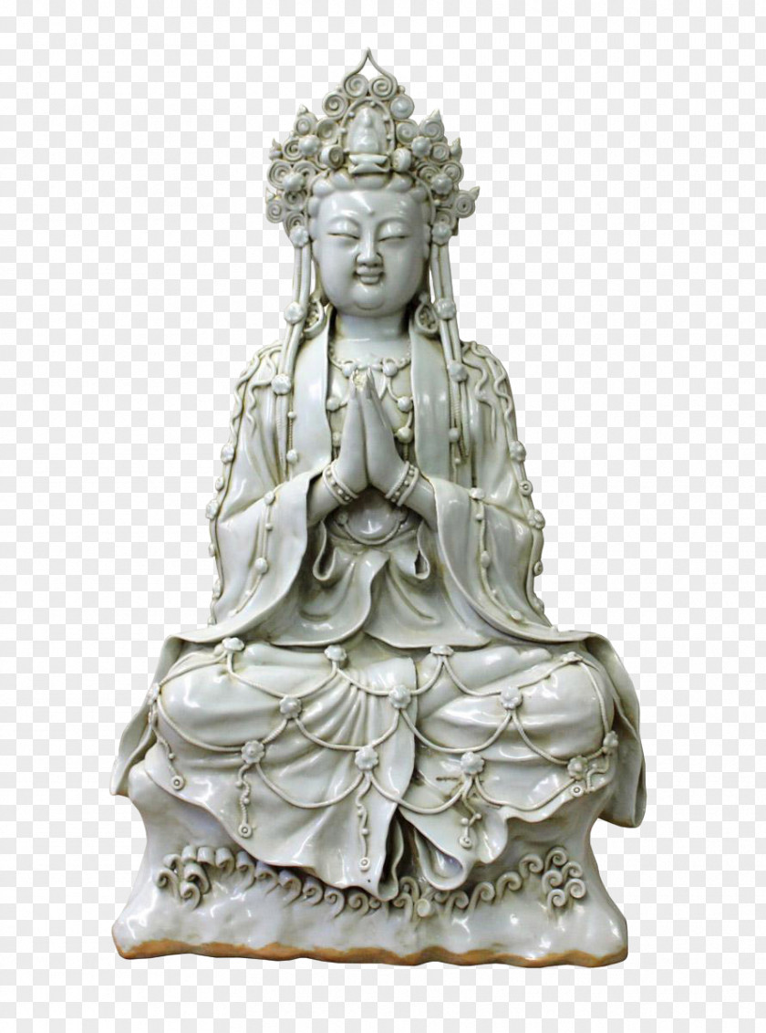 Chinese Porcelain Statue Tara Bodhisattva Guanyin Figurine PNG