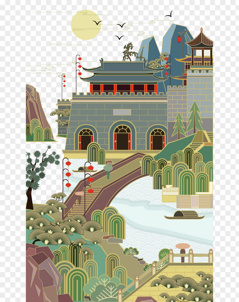 Old Town Guyu Poster Illustration PNG