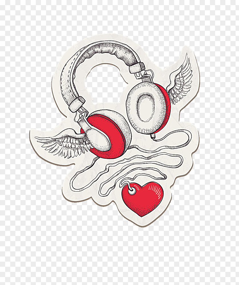 Red Wings With Heart Headphones Drawing Clip Art PNG