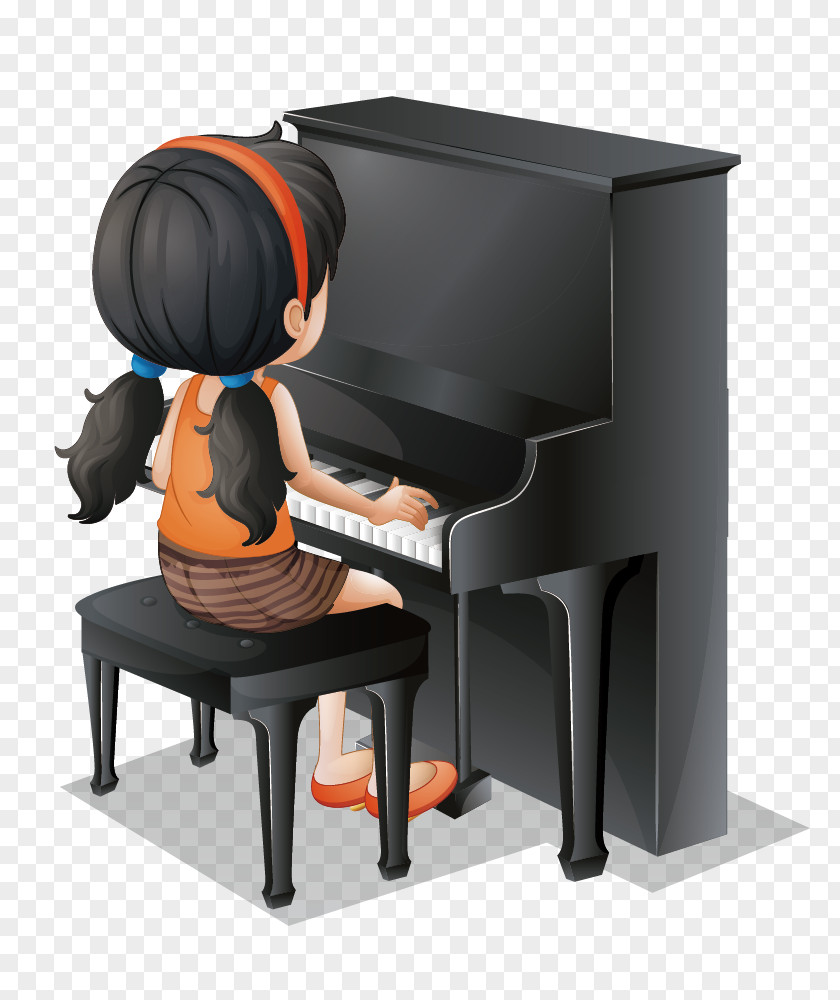 Hand-painted Cartoon Playing Piano Girl PNG cartoon playing piano girl clipart PNG