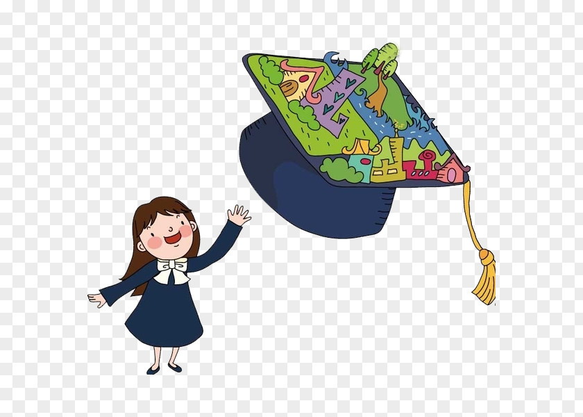 Throwing A Hat To Child Cartoon Illustration PNG