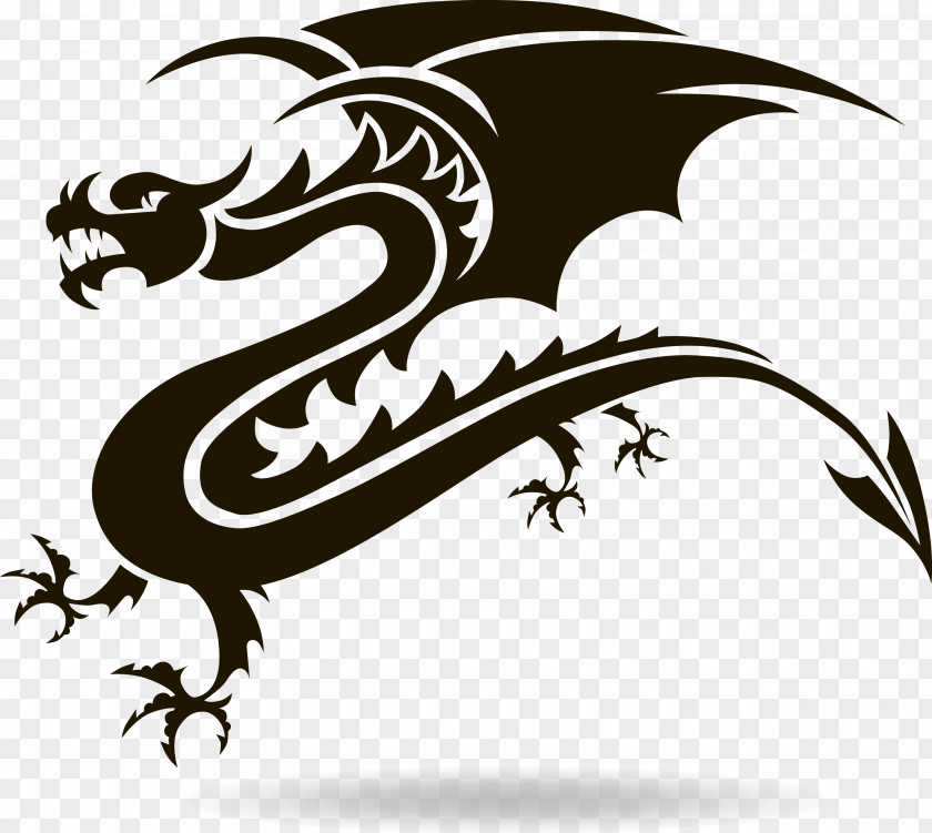 Long Silhouette Vector Chinese Dragon Tattoo PNG