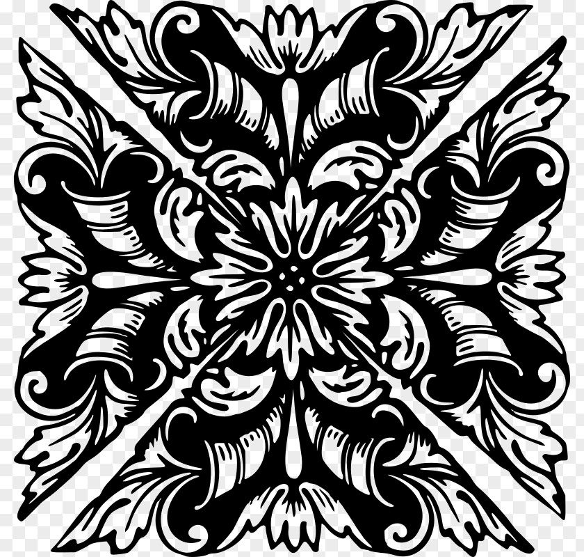 Design Floral Monochrome Symmetry PNG