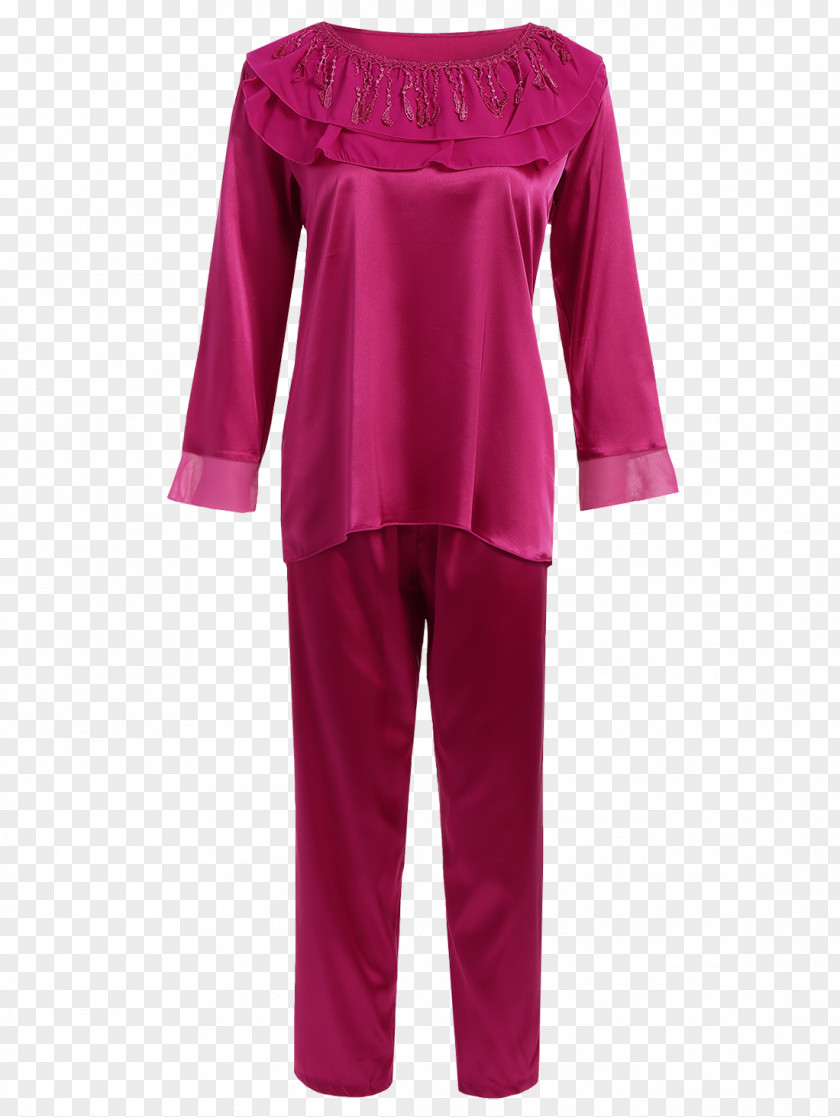 CHINESE CLOTH Pajamas Shoulder Satin Sleeve Pink M PNG