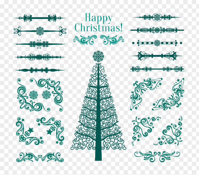 Green Christmas Tree With Lace Pattern Vector Material Ornament Clip Art PNG
