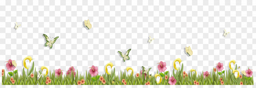 Grass With Butterflies And Flowers Clipart Butterfly Flower Clip Art PNG
