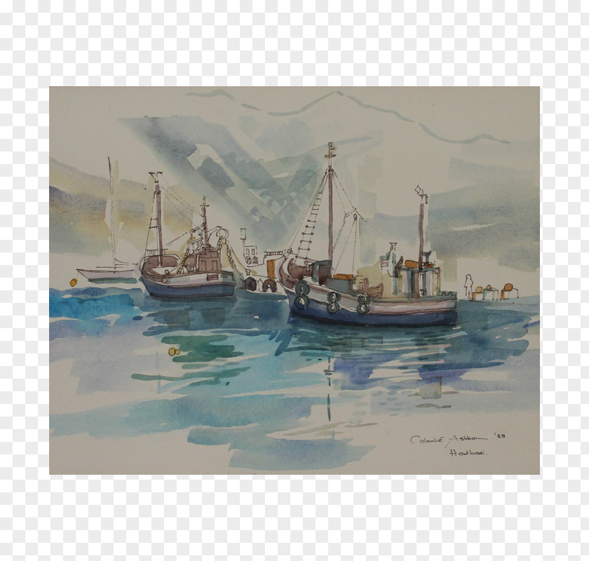Painting Fishing Trawler Watercolor PNG