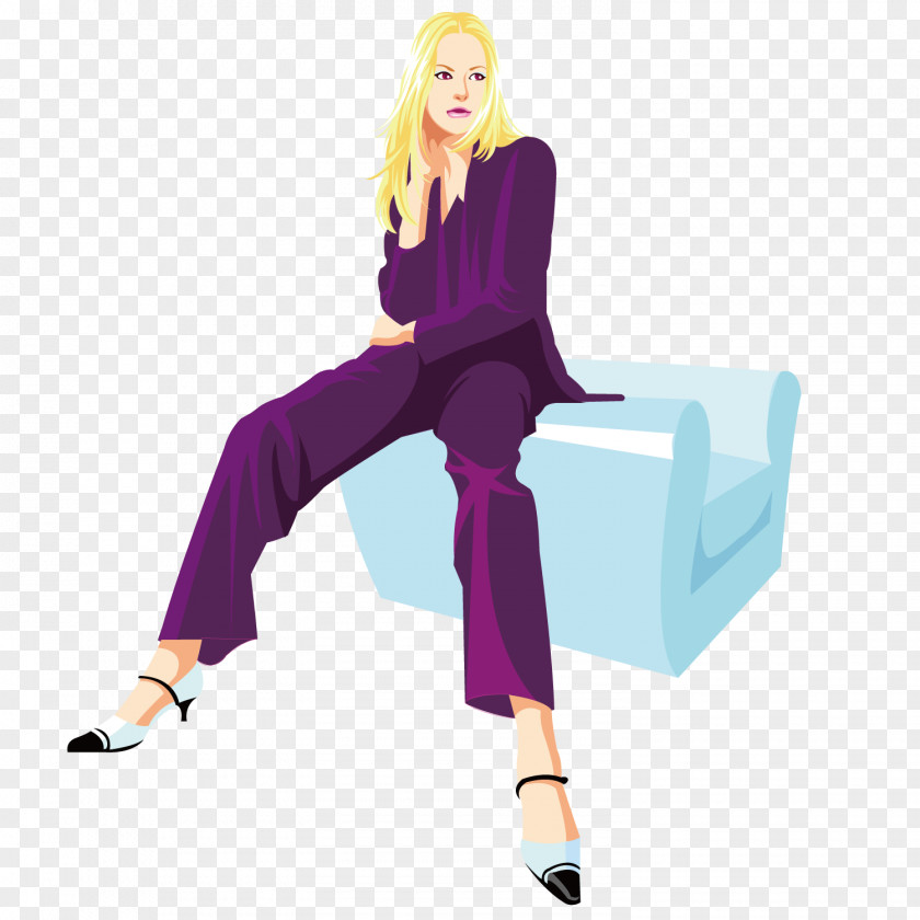 Sitting On The Sofa Domineering Woman Purple PNG