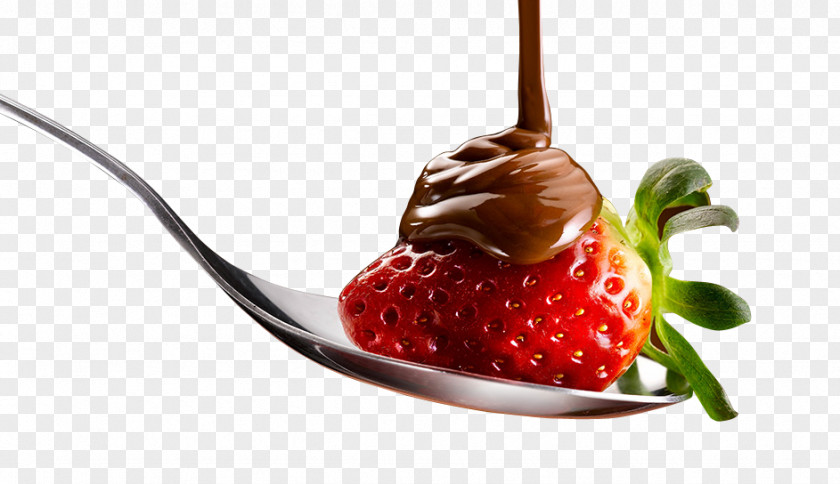 Strawberries And Chocolate Sauce On Spoon Ice Cream Strawberry Fruit Salad Mousse Syrup PNG