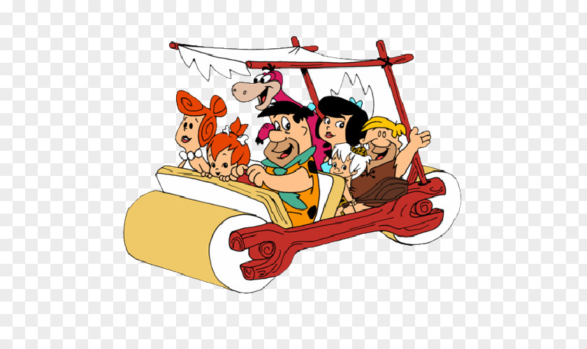Family By Car Fred Flintstone Wilma Barney Rubble Betty Pebbles Flinstone PNG