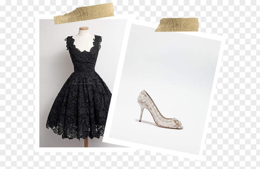 Gold Lace Little Black Dress Cocktail Prom PNG