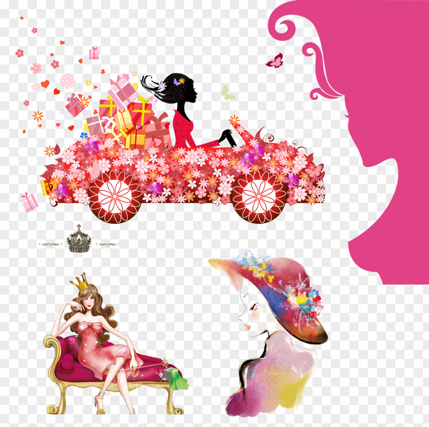 Color Painted Lady Queen Car Flower Clip Art PNG