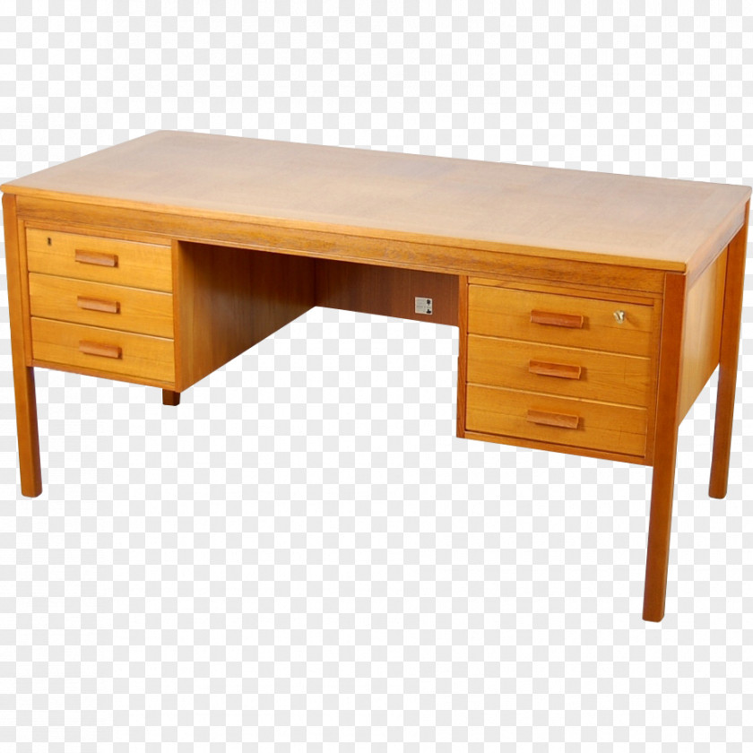 Desk Table Drawer Parquetry Teak PNG