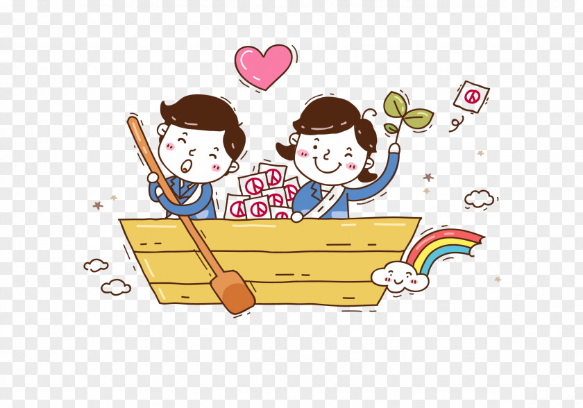 Love Rowing A Boat Child Cartoon Illustration PNG
