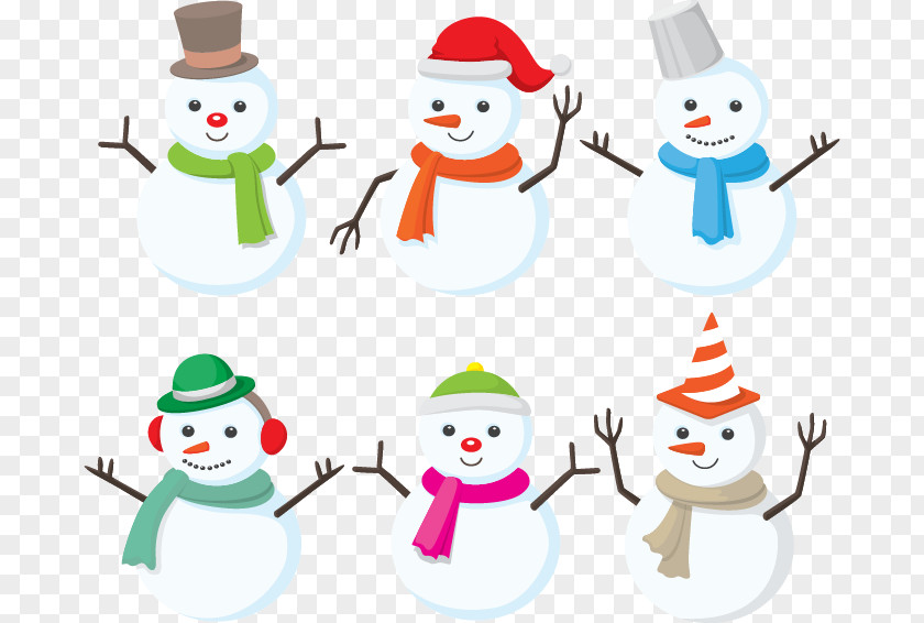 Six Cute Snowman Winter Clip Art PNG