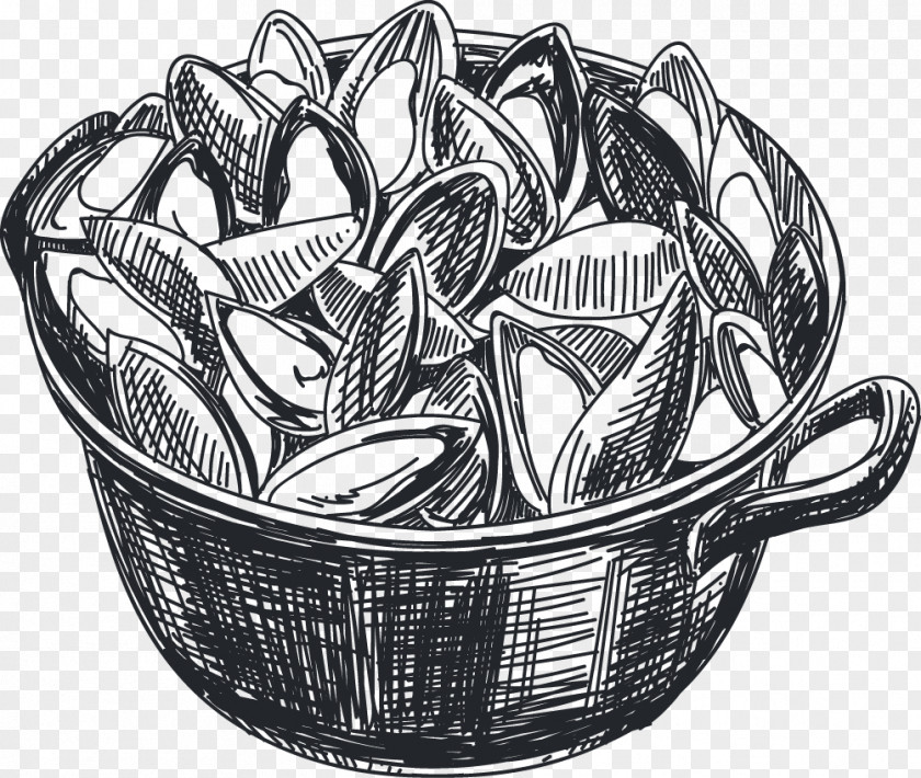 Hand-painted Pots Scallops Seafood Artwork Mussel Italian Cuisine Drawing Icon PNG