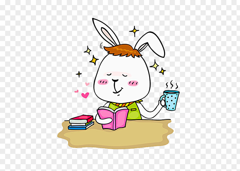 Rabbit Reading Easter Bunny White Leporids Illustration PNG
