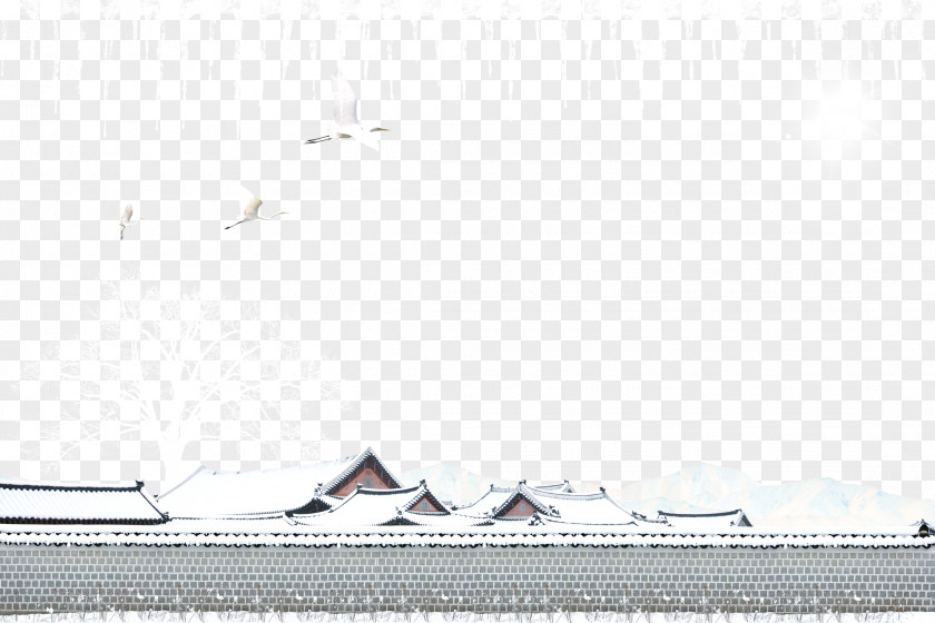 Snow Walls And Ancient Houses Christmas Black White PNG