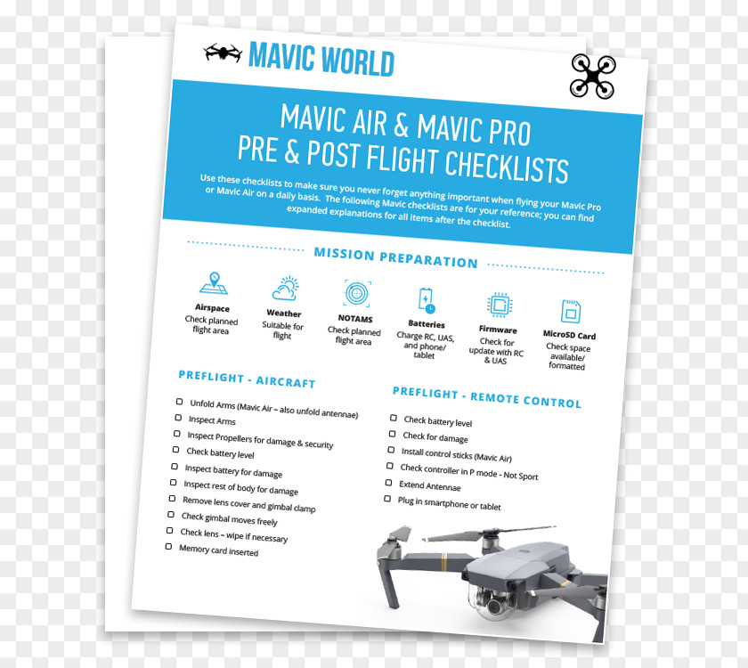 Mavic Air Pro Unmanned Aerial Vehicle DJI Preflight Checklist Brand PNG