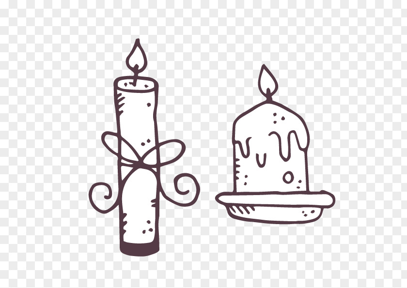Vector Black And White Hand-drawn Cartoon Candle Drawing PNG
