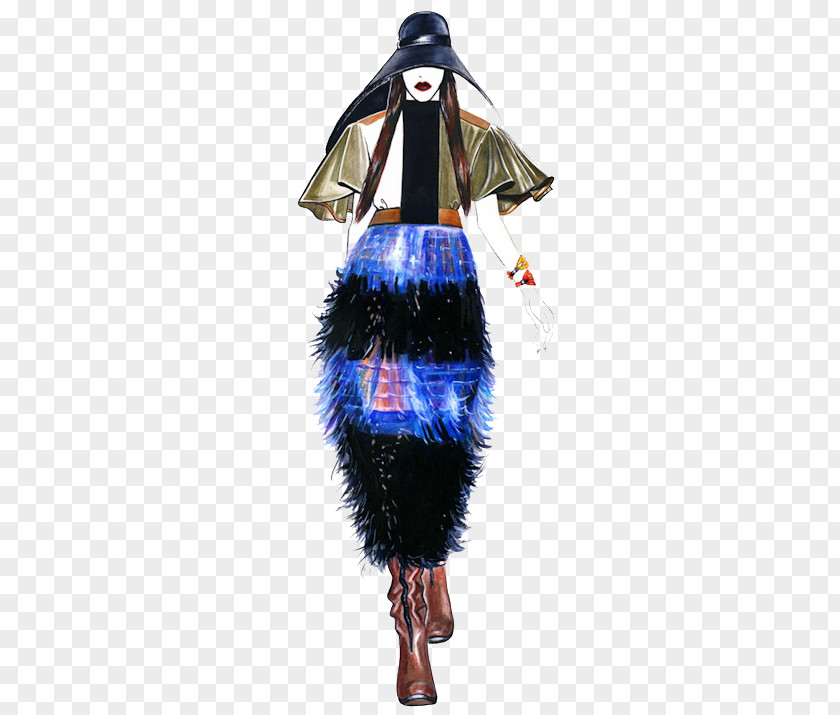 Buffett Painted Skirt Suit Fashion Illustration Model Design PNG