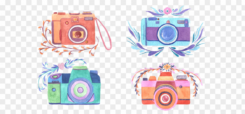 Hand-painted Watercolor Camera Creatives Painting Photography Illustration PNG