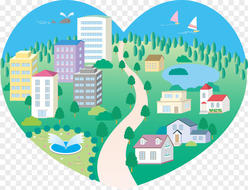 Vector Heart-shaped Green Town Euclidean Illustration PNG