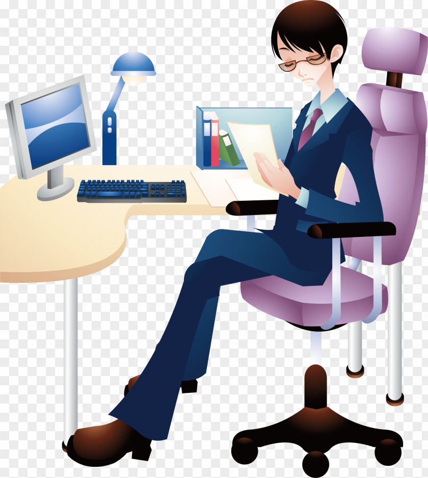 Boy Man Cartoon Office Chair PNG