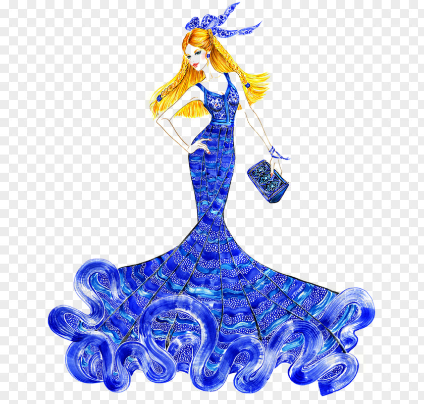 Blue Costumes Model Fashion Illustration Illustrator Drawing PNG