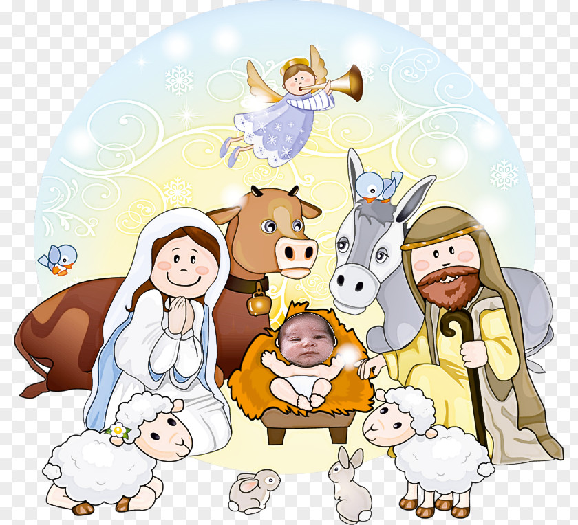 Cartoon Nativity Scene Animal Figure Sharing Interior Design PNG