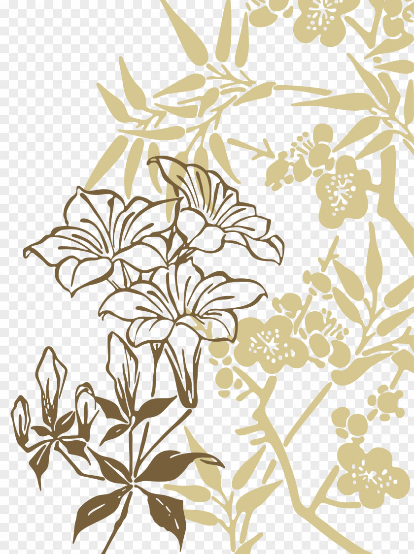 Flowers Vector Line Drawing Of Bamboo Lilium Flower PNG