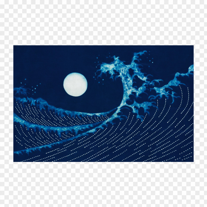 Water Wave Sashiko Stitching Textile Arts Cyanotype Paper PNG