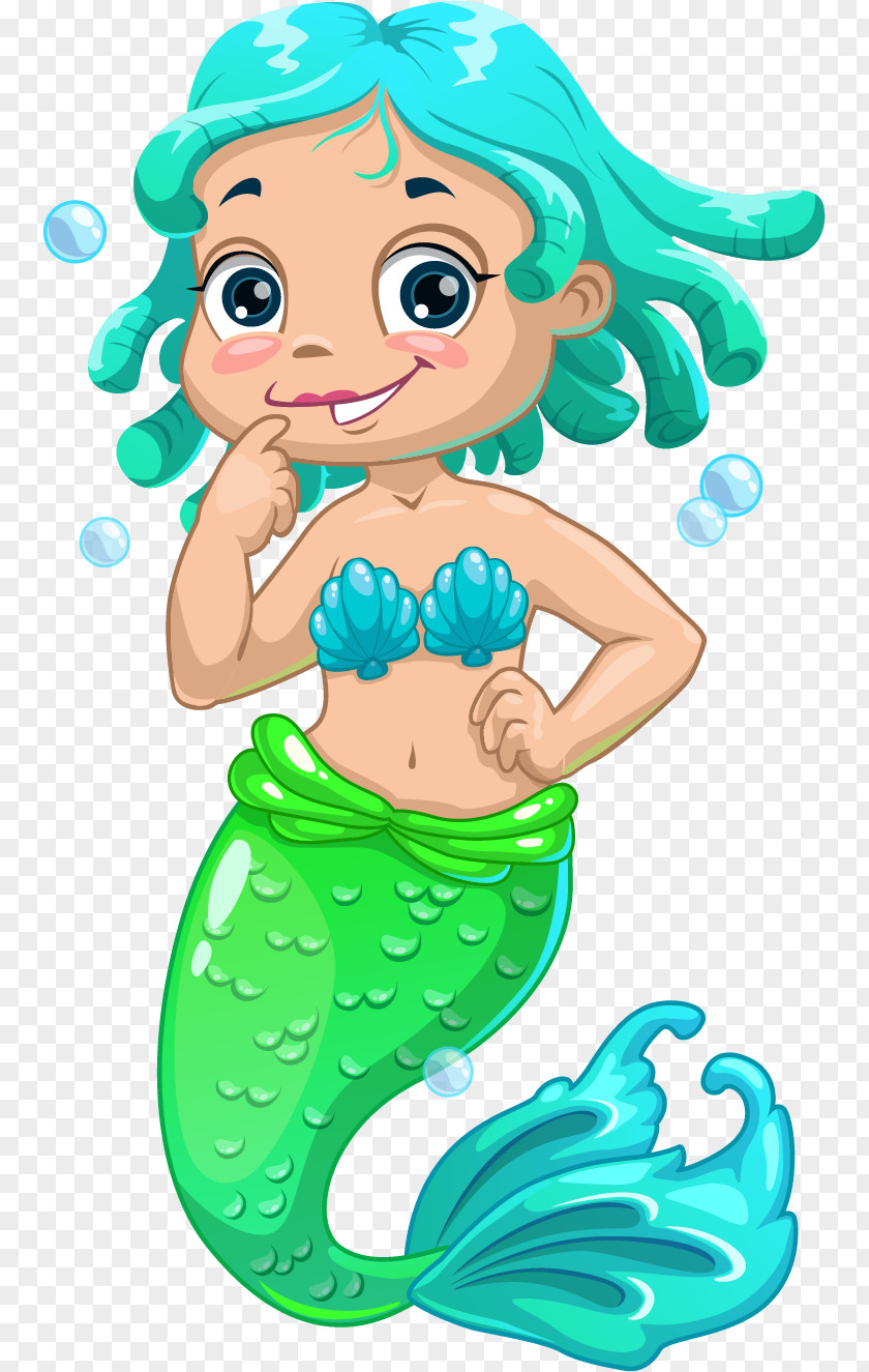 Vector Painted Teenage Mermaid Cartoon Illustration PNG
