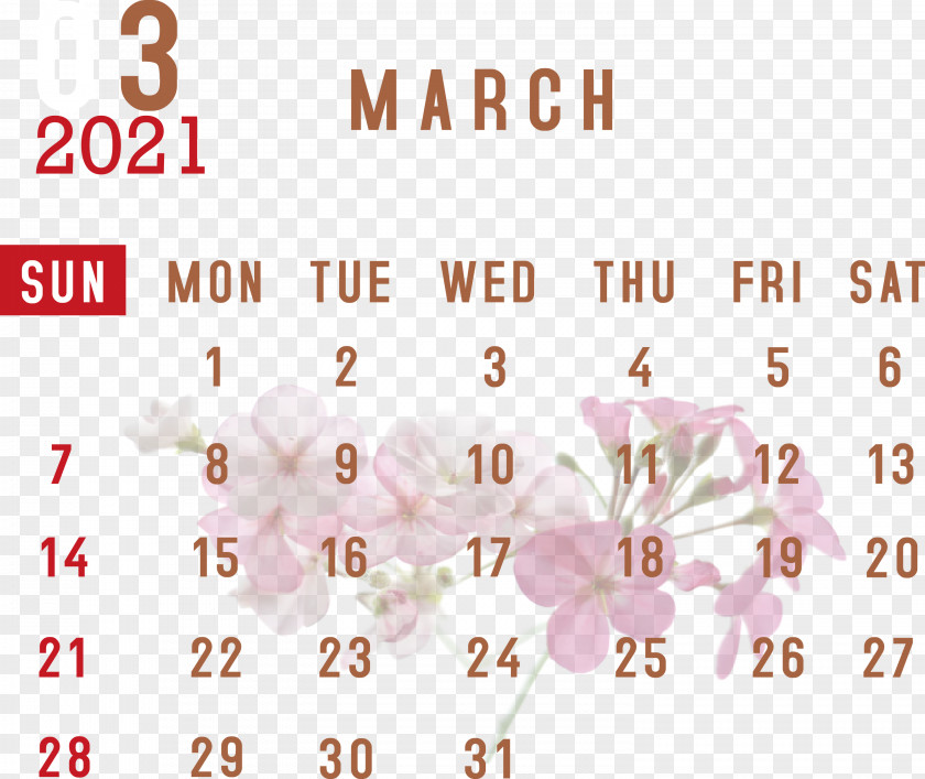 March 2021 Printable Calendar PNG