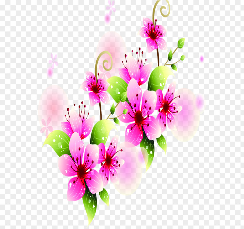 Pink Flowers, Green Leaves Ring Floral Design Flower PNG