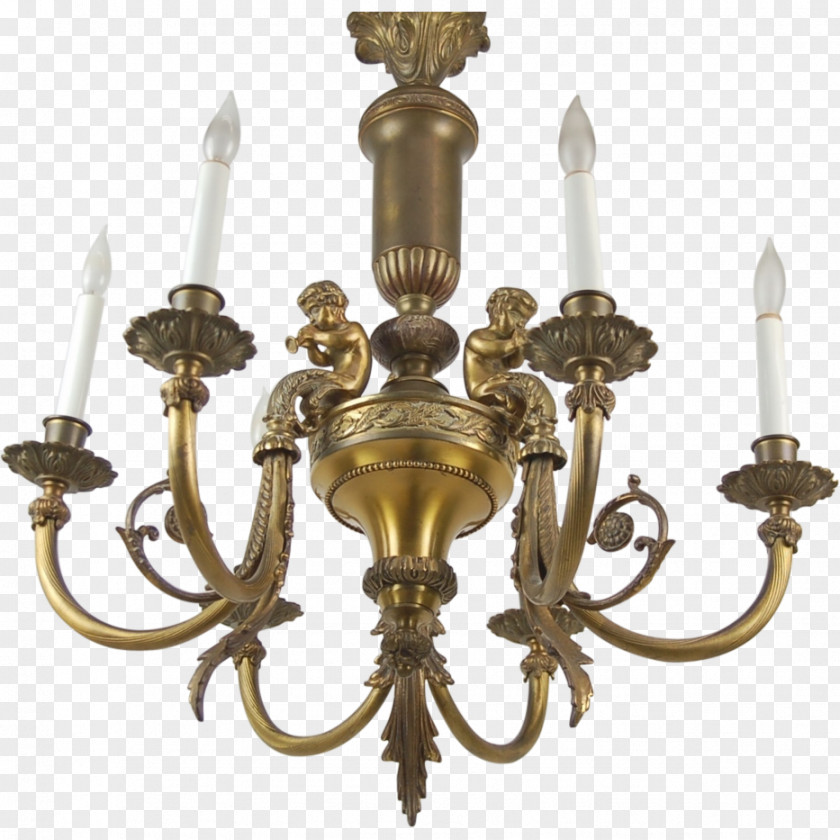 Brass Chandelier Lighting Light Fixture Antique PNG