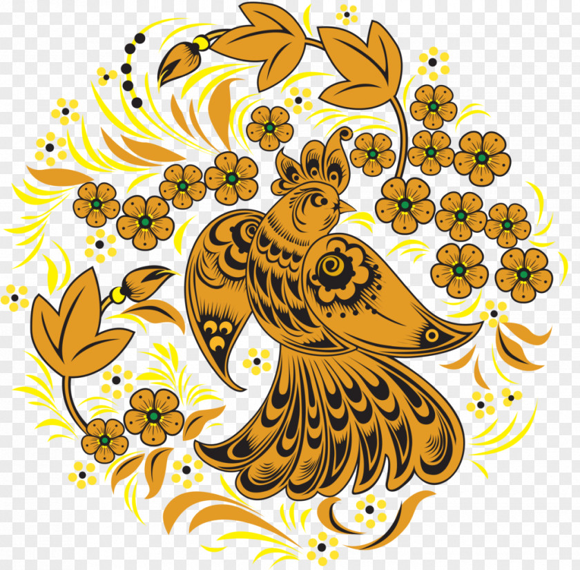 Peacock Painting Khokhloma Ornament Art Russia PNG