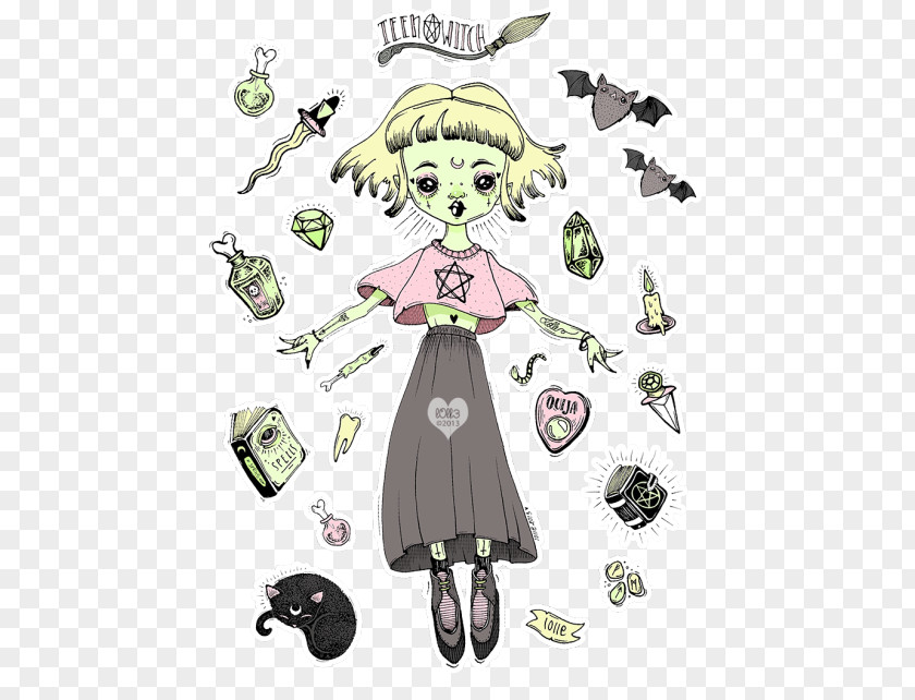 Pastel Goth Alice Illustration Drawing Witchcraft Sketch Painting PNG