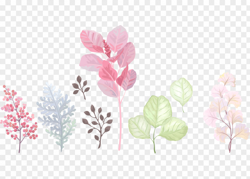 Cartoon Color Hand-painted Watercolor Flowers And Leaves Bird Flower Butterfly Painting PNG