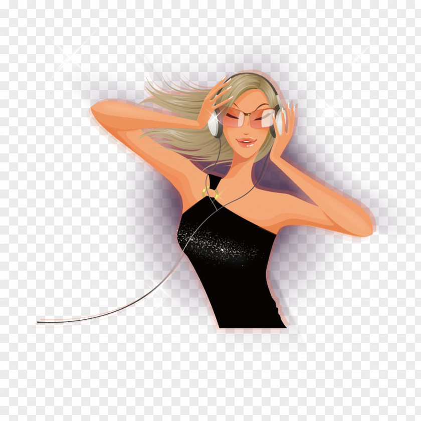 Woman With Headphones Illustration PNG