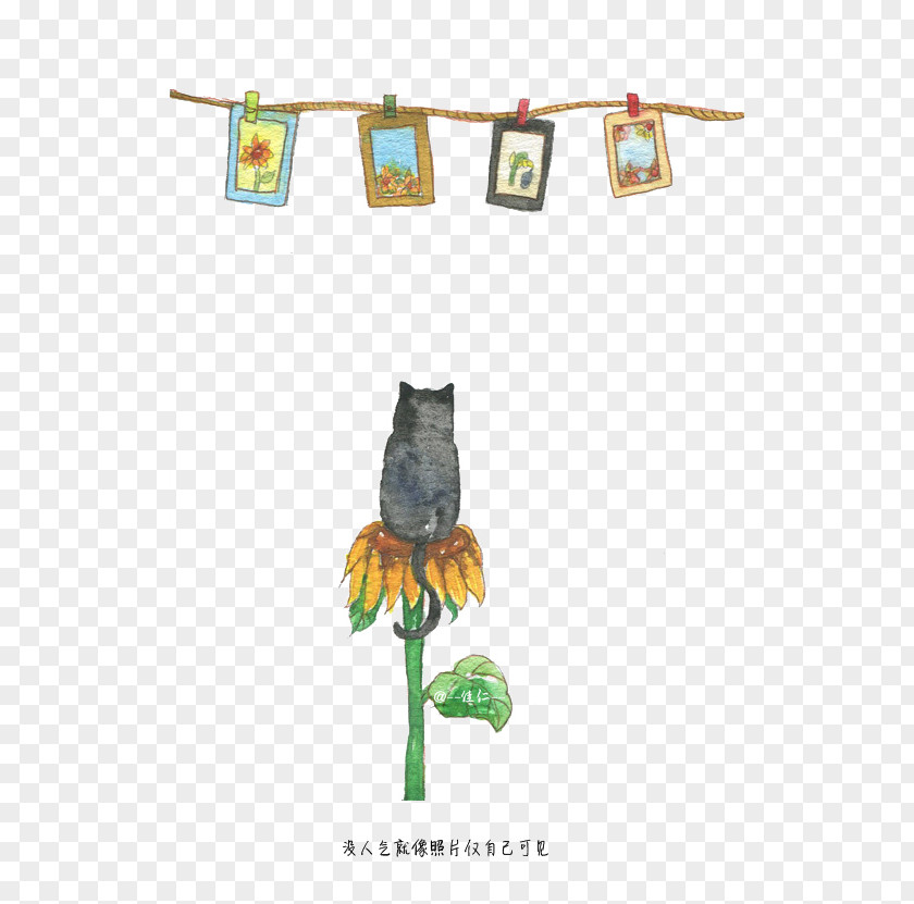 Cartoon Cat Watercolor Painting PNG