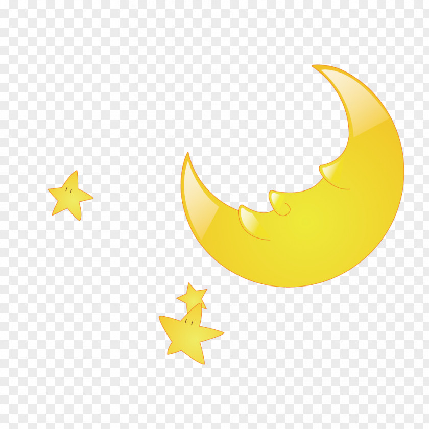 Yellow Smiley Moon And Stars Wet PNG