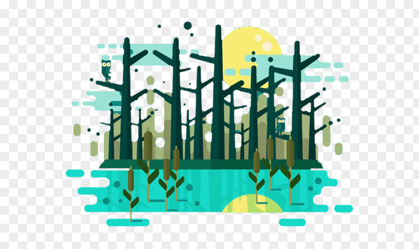 Simple Night Forest Illustration PNG
