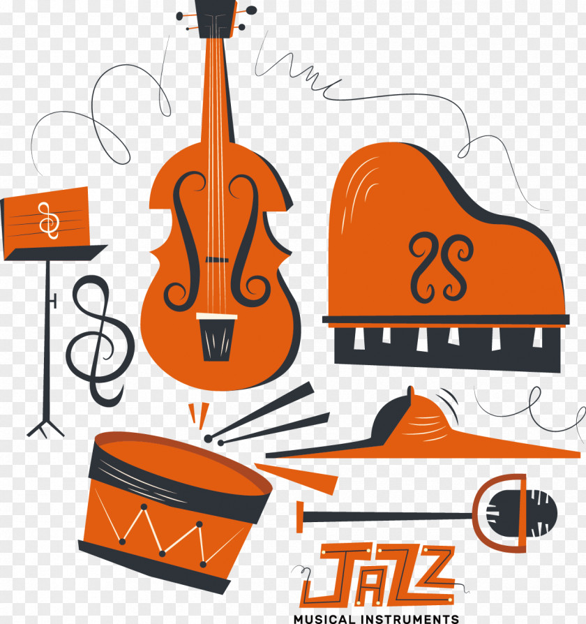 Vector Illustration Painted Musical Instruments Jazz Orchestra Clip Art PNG