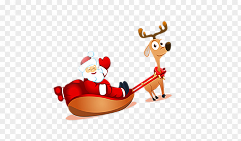 Santa Claus With Reindeer Christmas Illustration PNG