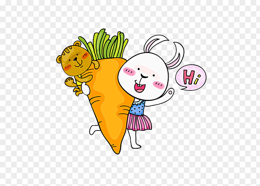 A Rabbit With Carrots Cartoon Illustration PNG