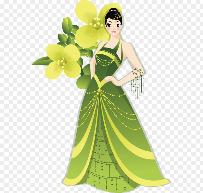 Lovely Woman In Green Wedding Vector Illustration Fashion Download Graphic Design PNG